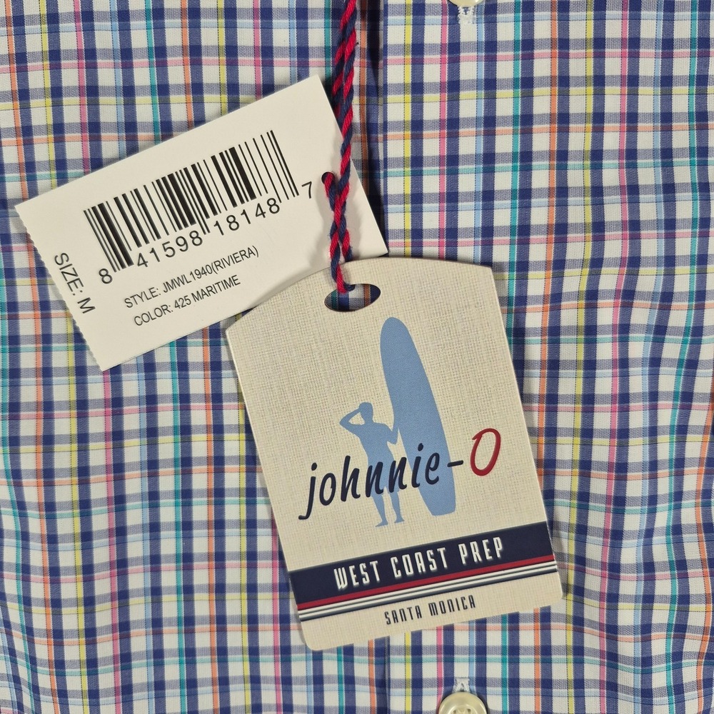 Johnnie O West Coast Prep Button Down Shirt Men's Medium Plaid Comfort NWT - Picture 8 of 9